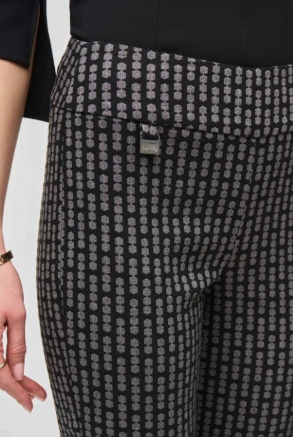 Joseph Ribkoff 243131 Black/Grey Geometric Jacquard Slim Ankle Pants