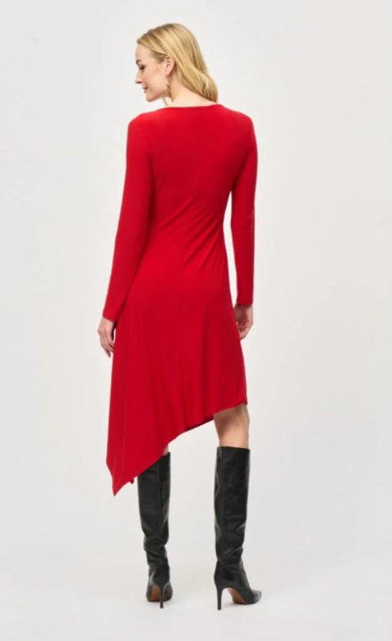 Joseph Ribkoff 243153 Lipstick Red Asymmetric Midi Fit And Flare Dress
