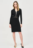 Joseph Ribkoff 243274 Black Faux Leather Trim Sheath Dress