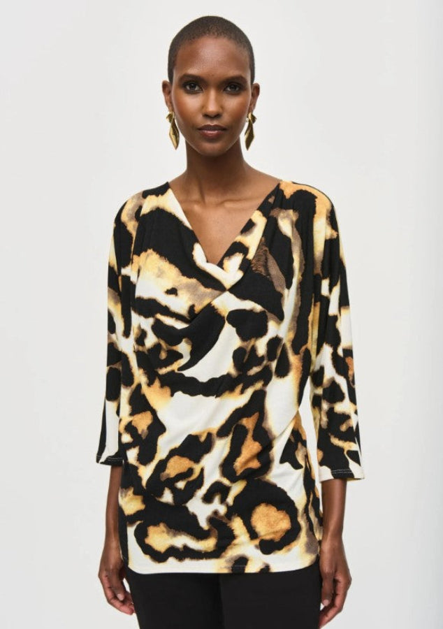 Joseph Ribkoff 243310 Off-White/Multi Animal Print Cowl Neck Top