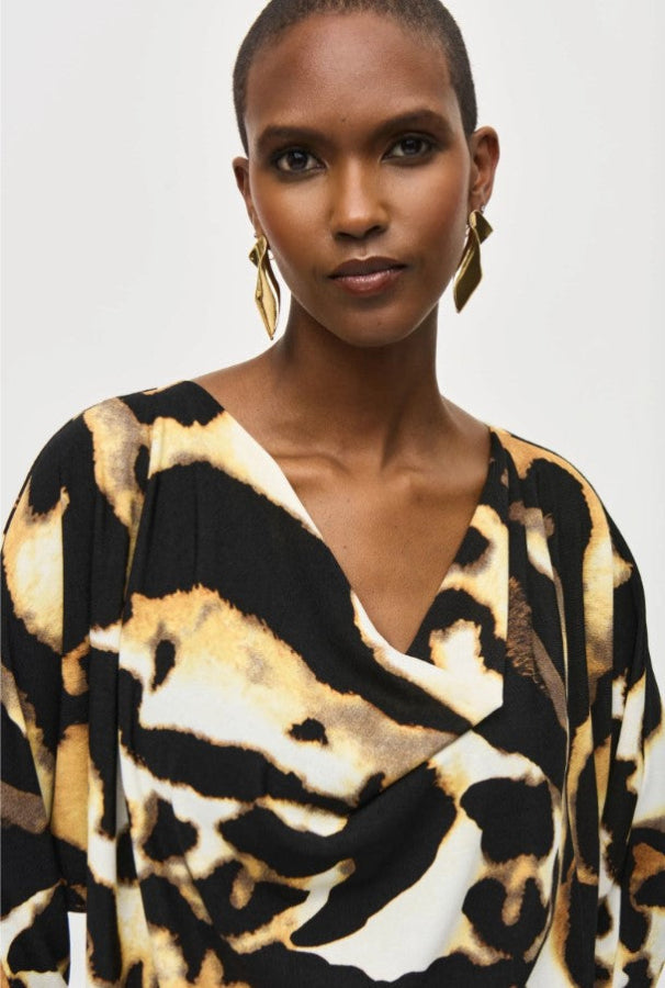Joseph Ribkoff 243310 Off-White/Multi Animal Print Cowl Neck Top