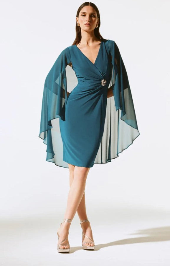Joseph Ribkoff 243701 Twilight Blue Chiffon Cape Sheath Dress