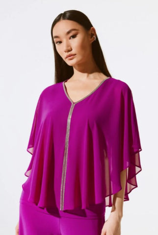 Joseph Ribkoff 243707 Empress Purple Rhinestone Trim Ruffled Chiffon Top