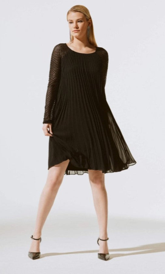 Joseph Ribkoff 243778 Black Pleated Chiffon Sequin Embellished Dress