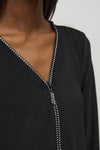 Joseph Ribkoff 244026 Black Embellished Zip V-Neck High-Low Tunic Top