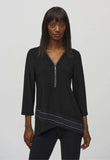 Joseph Ribkoff 244026 Black Embellished Zip V-Neck High-Low Tunic Top