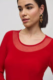 Joseph Ribkoff 244066 Lipstick Red Mesh Round Neck Fitted Top