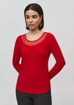 Joseph Ribkoff 244066 Lipstick Red Mesh Round Neck Fitted Top