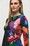 Joseph Ribkoff 244073 Black/Multi-Color Brushstroke Print Ruched Top