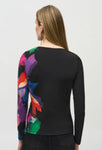 Joseph Ribkoff 244073 Black/Multi-Color Brushstroke Print Ruched Top