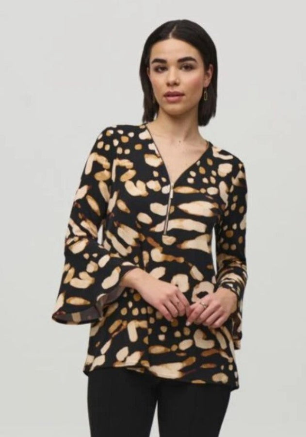 Joseph Ribkoff 244176 Black/Multi Animal Print Bell Sleeve Tunic Top