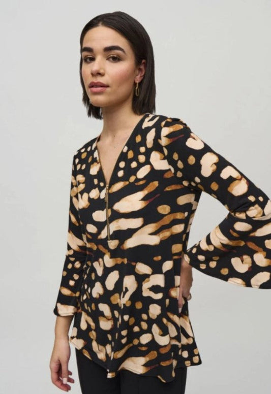 Joseph Ribkoff 244176 Black/Multi Animal Print Bell Sleeve Tunic Top