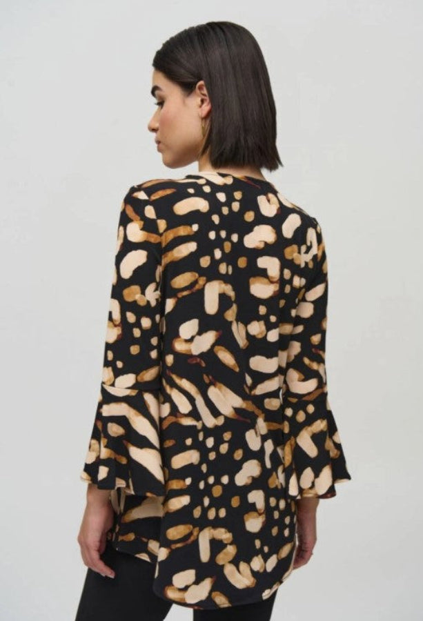 Joseph Ribkoff 244176 Black/Multi Animal Print Bell Sleeve Tunic Top