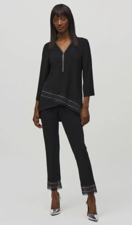 Joseph Ribkoff 244177 Black Pull-On Studded Lace Cuff Pants