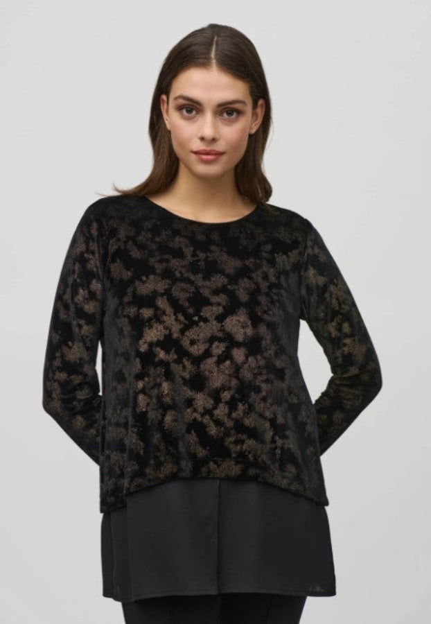 Joseph Ribkoff 244228 Black/Gold Foiled Velvet Long Sleeve Top