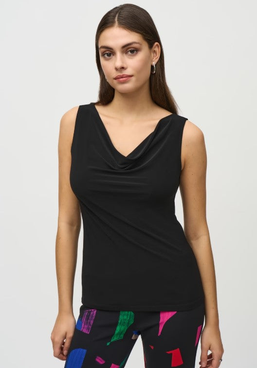 Joseph Ribkoff 244241 Black Cowl Neck Fitted Sleeveless Top