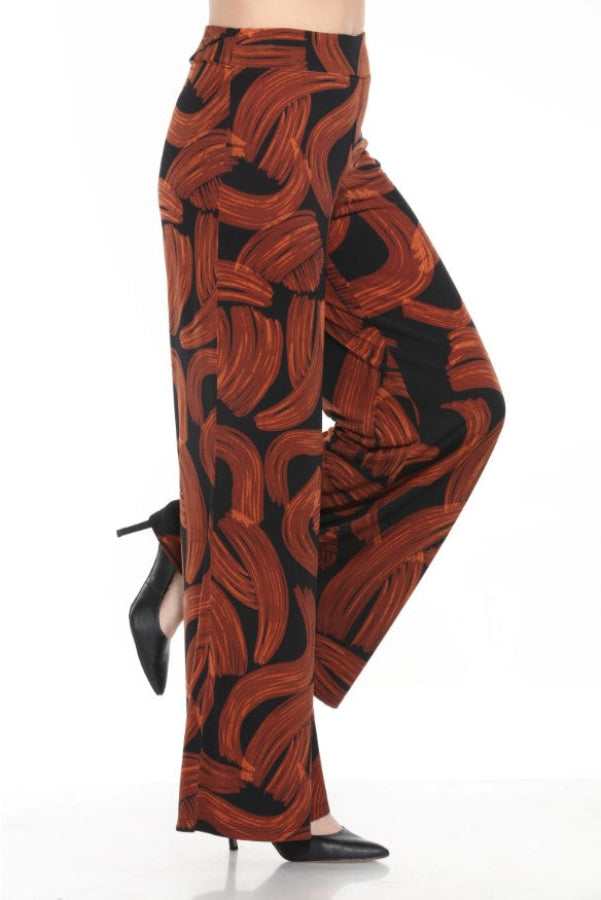 Red and black patterned pants on a white background