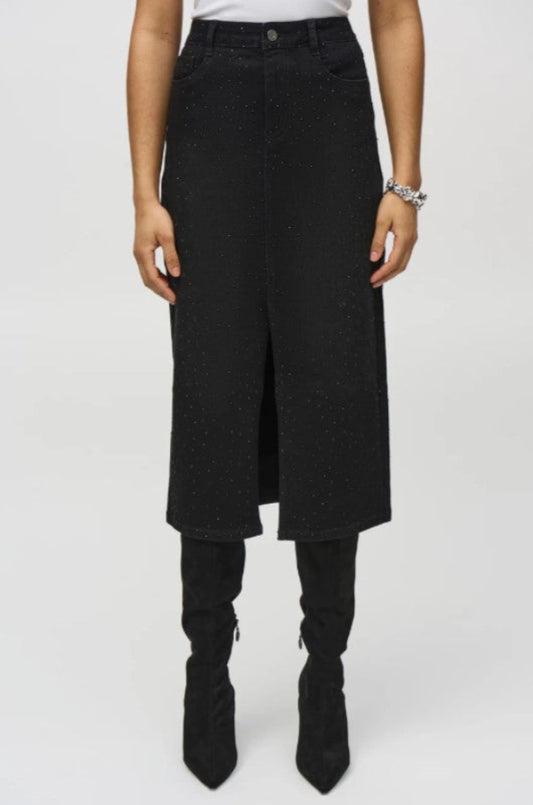 Joseph Ribkoff 244944 Black Embellished Midi Pencil Jean Skirt