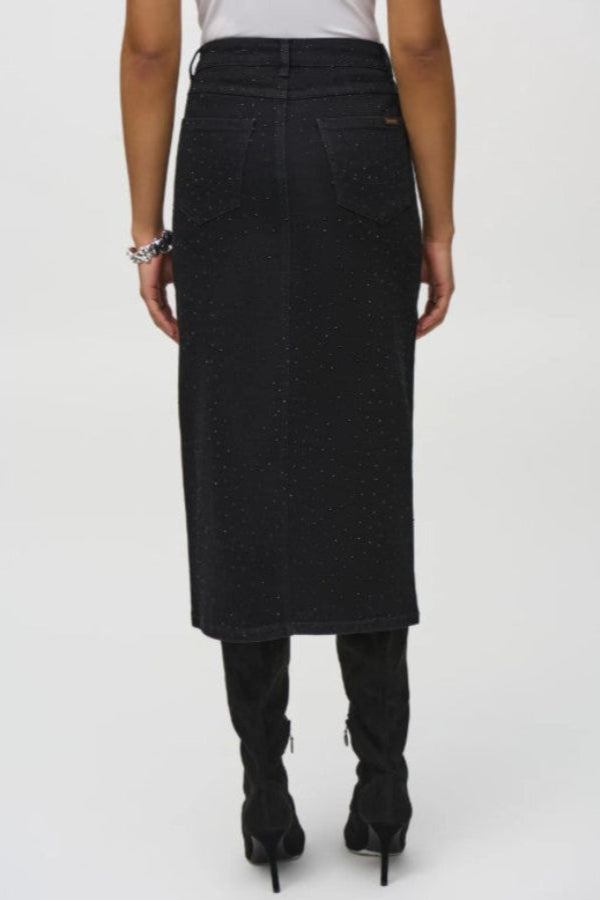 Joseph Ribkoff 244944 Black Embellished Midi Pencil Jean Skirt