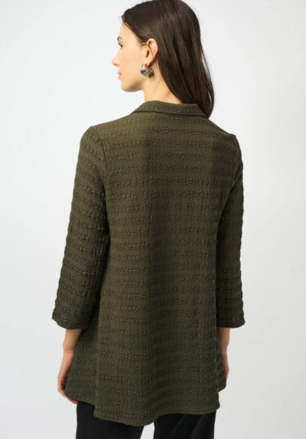 Joseph Ribkoff 253028 Avocado Zipped Collar 3/4 Sleeves A-Line Textured Top