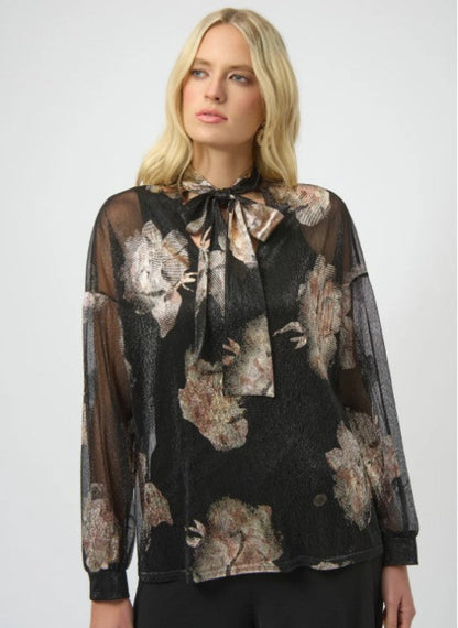 Joseph Ribkoff 254029 Black/Multi Knit Foiled V-Neck Top