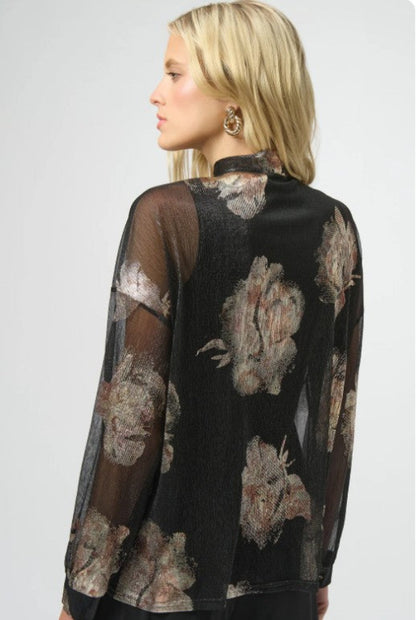 Joseph Ribkoff 254029 Black/Multi Knit Foiled V-Neck Top