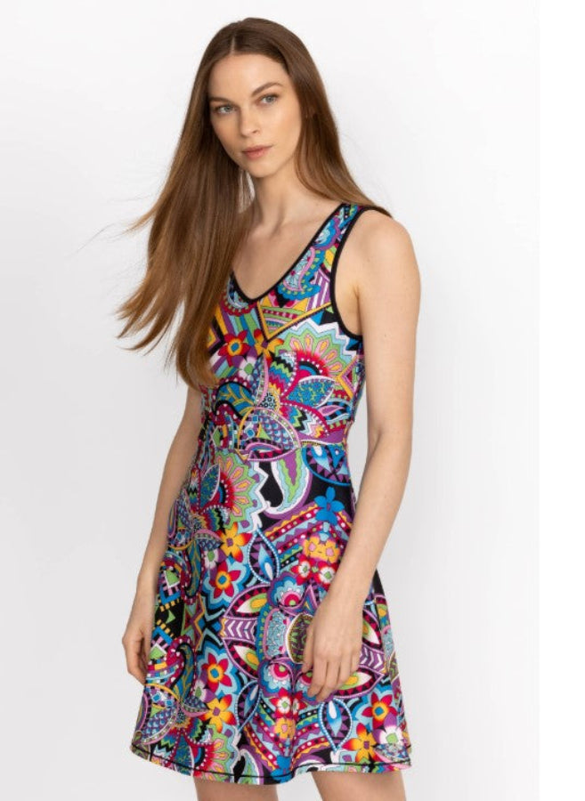 Johnny Was A7824-3 Multi-Color Abstract Print Sleeveless Tennis Dress