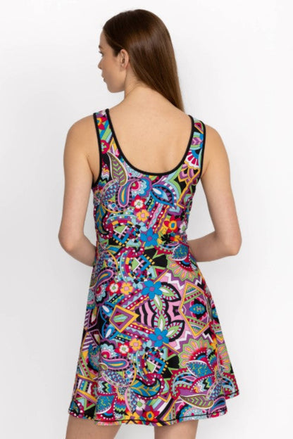 Johnny Was A7824-3 Multi-Color Abstract Print Sleeveless Tennis Dress
