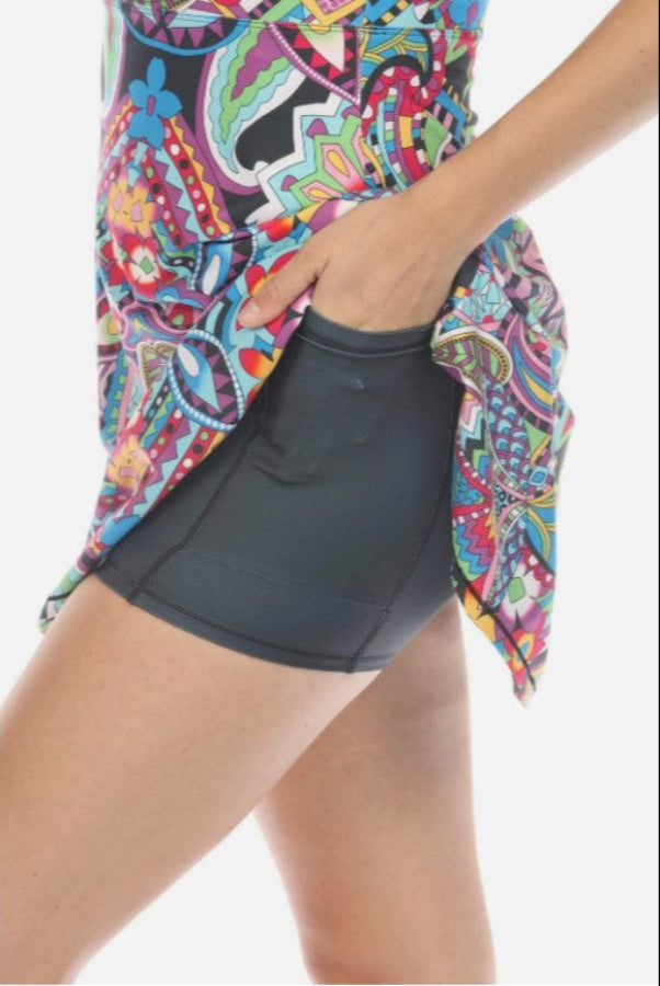 Johnny Was A7824-3 Multi-Color Abstract Print Sleeveless Tennis Dress