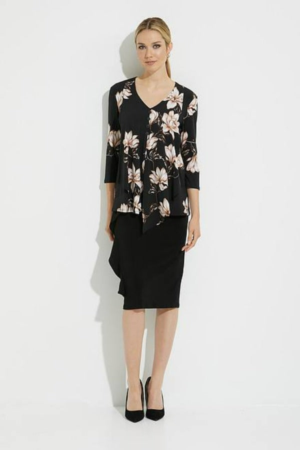 Joseph Ribkoff 224301 Black/Multi Floral Print V-Neck Top