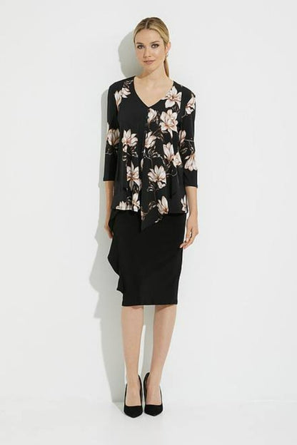 Joseph Ribkoff 224301 Black/Multi Floral Print V-Neck Top