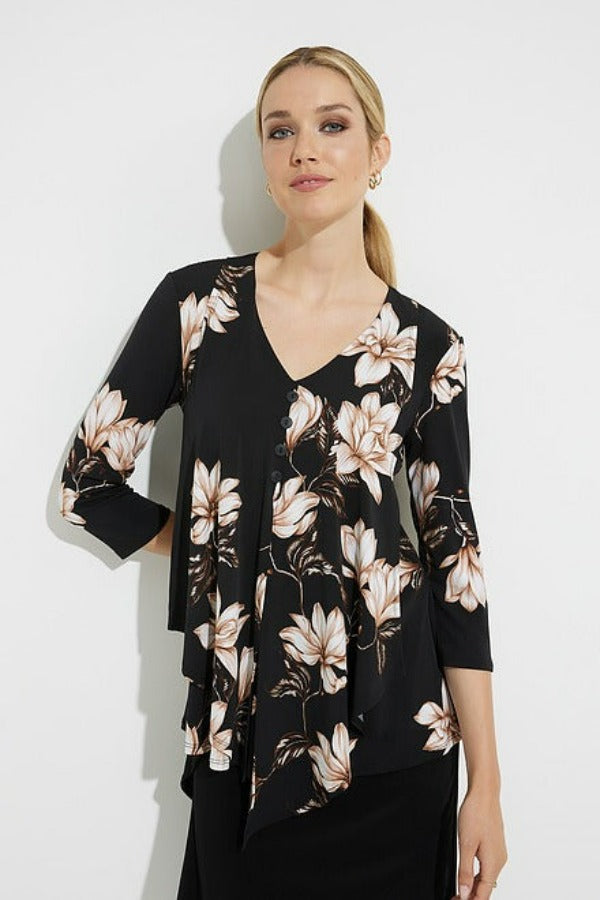 Joseph Ribkoff 224301 Black/Multi Floral Print V-Neck Top