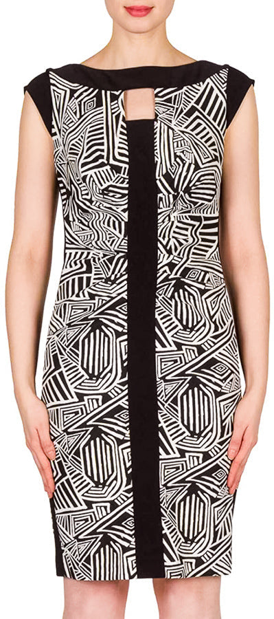 Black, Black & White, Dresses, inventory, Print, Short Sleeve, Sleeveless, Slim fit, Stretch fabric, White - August Brock Fashions