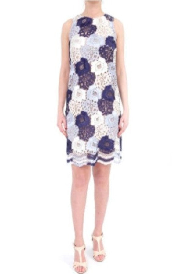 Joseph Ribkoff Navy/Multi-Color Sleeveless Dress with Floral Embroidery 182515