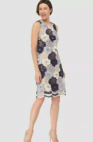 Joseph Ribkoff Navy/Multi-Color Sleeveless Dress with Floral Embroidery 182515