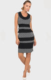 Joseph Ribkoff Black/White Polka Dot Banded Textured Shift Dress 192844