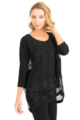 Black, Dressy, inventory, Long Sleeve, Sequin, Sheer, Tops - August Brock Fashions