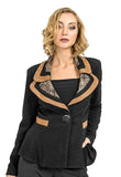 Joseph Ribkoff Black Textured Jacket with Brown Snakeskin and Faux Suede Collar 193440