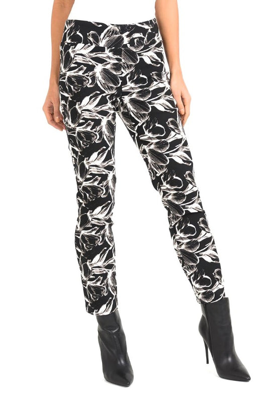 Black, Brown, Cropped, Pants, Print, Slip-on, Straight leg, White - August Brock Fashions