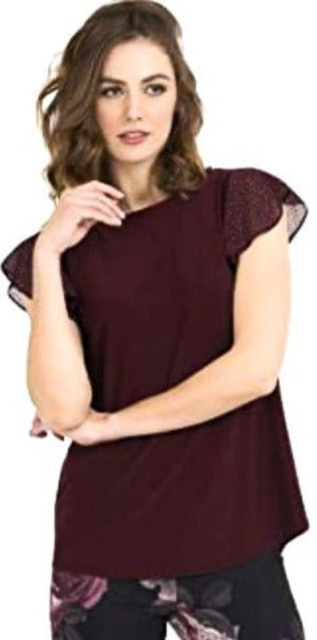 new.bc, Rhinestone, Sheer, Short Sleeve, Tops, Wine - August Brock Fashions