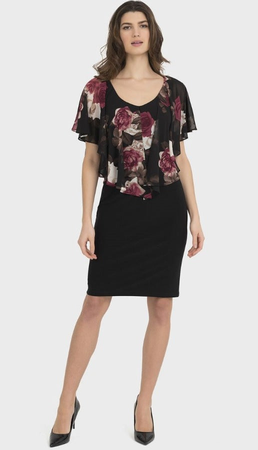 Joseph Ribkoff Black/Multi-Color Floral Overlay Dress 194679