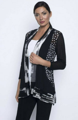 Frank Lyman Black/White Print Cover-Up Mesh Jacket 196121U