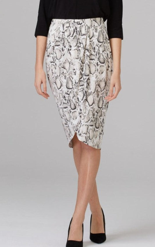 Joseph Ribkoff 201204 Beige/Black Snakeskin Print Tulip Hem Skirt