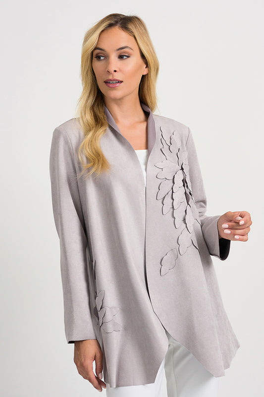 Joseph Ribkoff Taupe Faux Suede Jacket with Appliques 201370