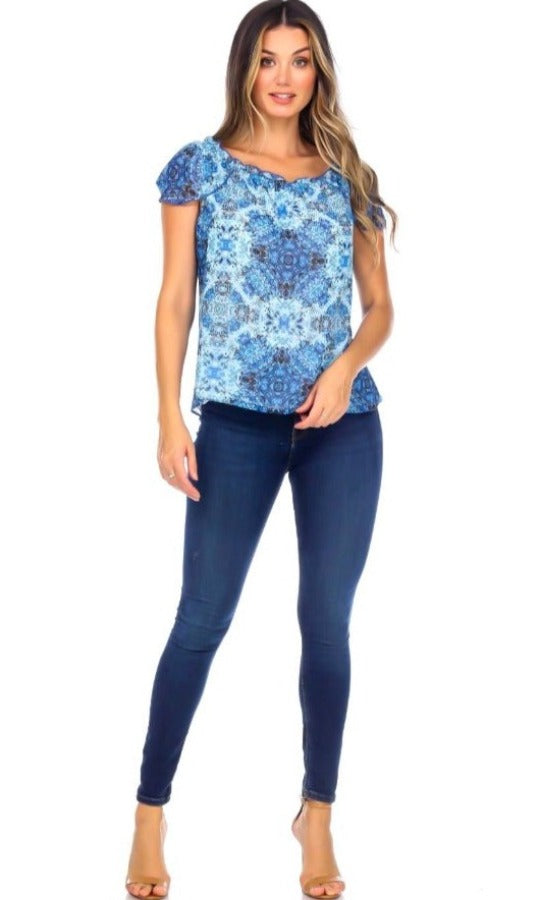 Blue, inventory, Print, Short Sleeve, Tops - August Brock Fashions