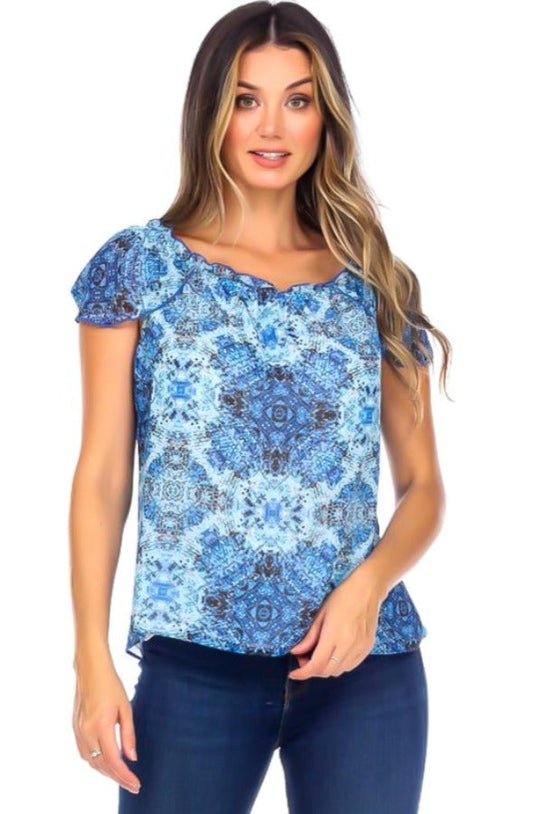 Blue, inventory, Print, Short Sleeve, Tops - August Brock Fashions