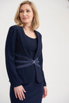 Joseph Ribkoff Midnight Blue Satin Waist Ribbon Accent Twin Set Jacket 203673