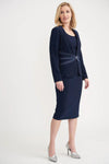 Joseph Ribkoff Midnight Blue Satin Waist Ribbon Accent Twin Set Jacket 203673