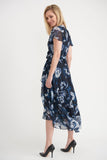 Joseph Ribkoff 203697 Midnight Blue Floral Print Chiffon Ruffled Midi Dress