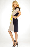 Joseph Ribkoff Black/Sand/Yellow Waist Tie Dress 212053